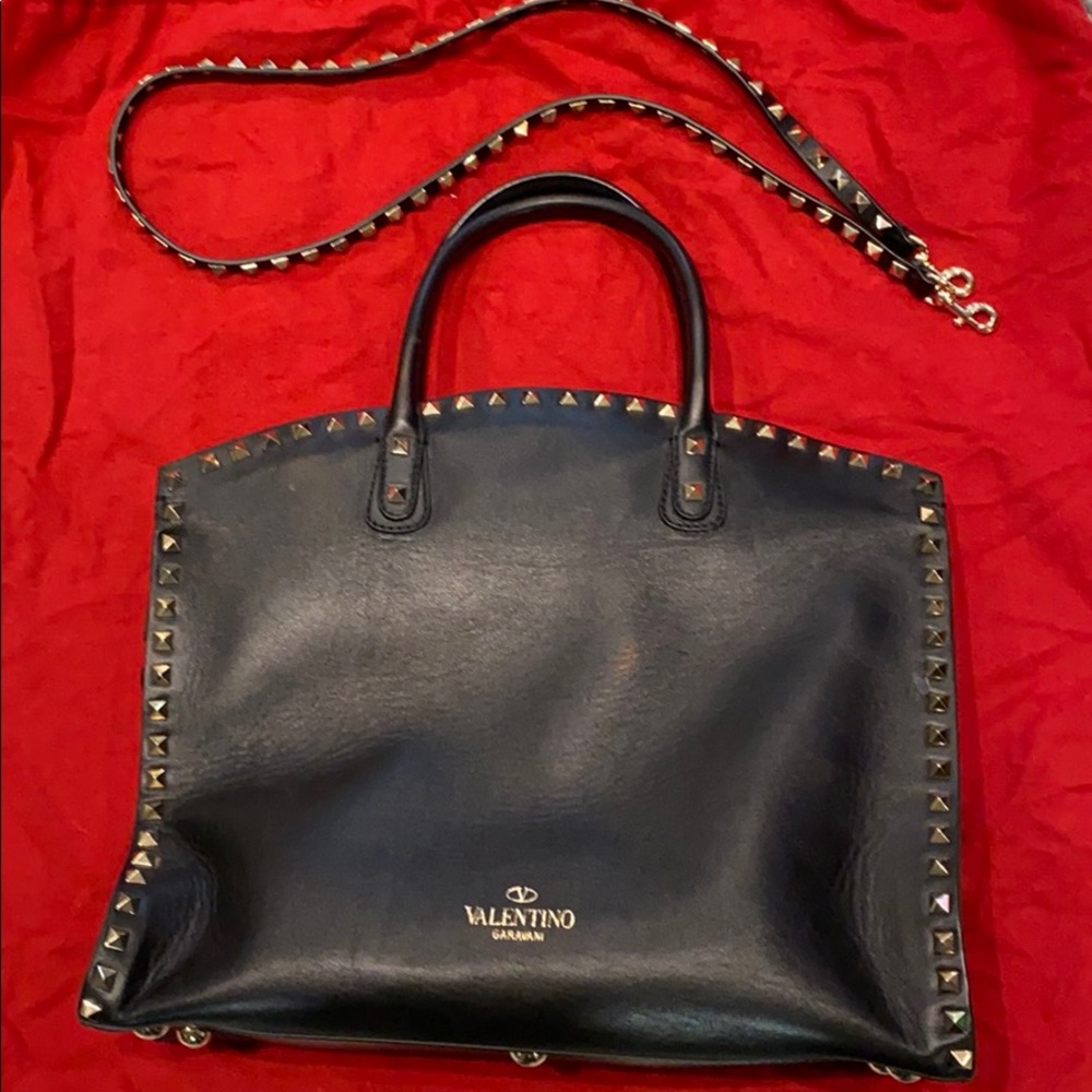 Valentino Rockstud top handle. Calfskin leather.